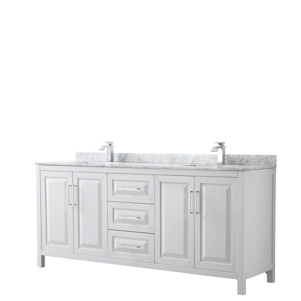 Wyndham Collection Daria 80 Inch Double Bathroom Vanity in White, White Carrara Marble Countertop, Undermount Square Sinks, and No Mirror