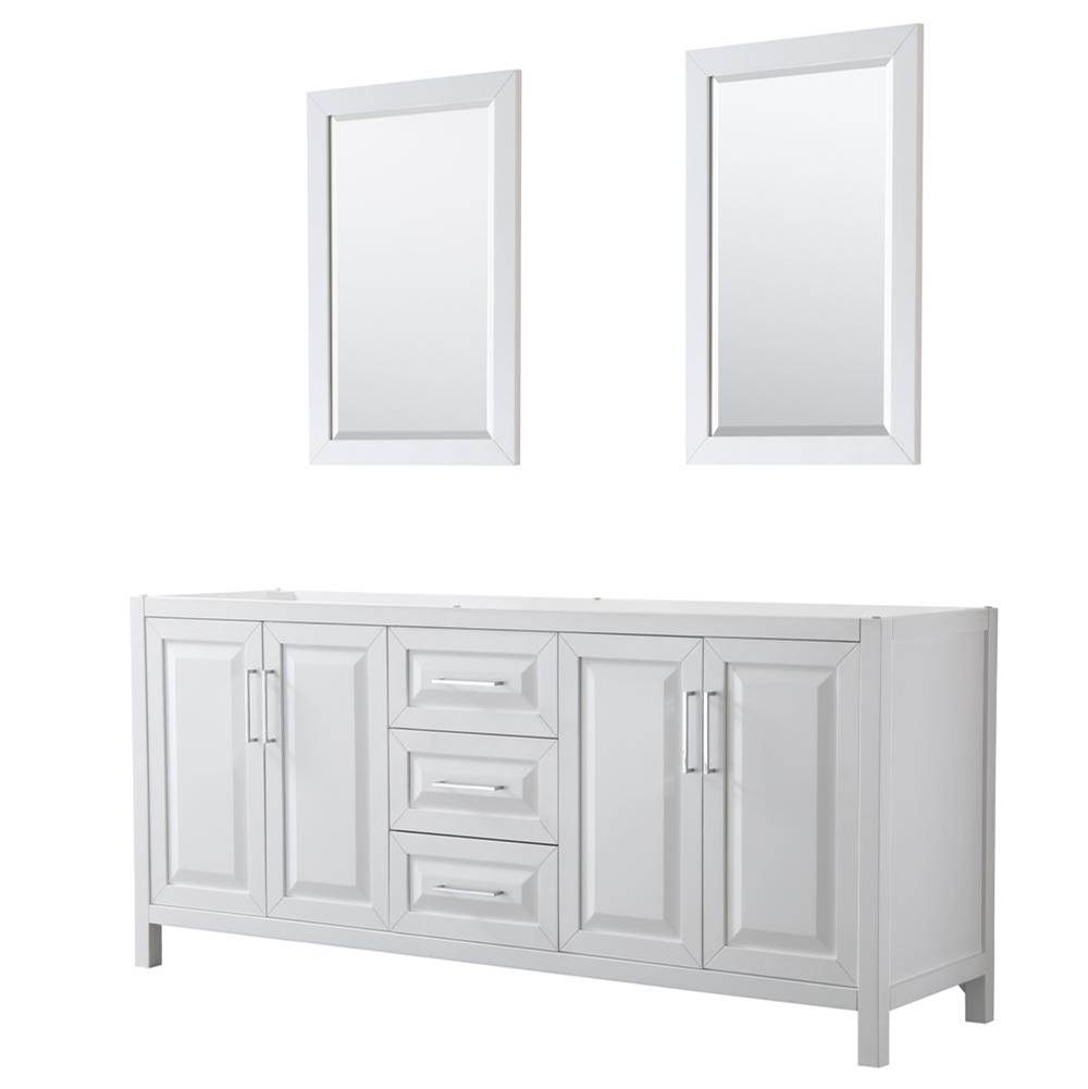 Wyndham Collection Daria 80 Inch Double Bathroom Vanity in White, No Countertop, No Sink, and 24 Inch Mirrors