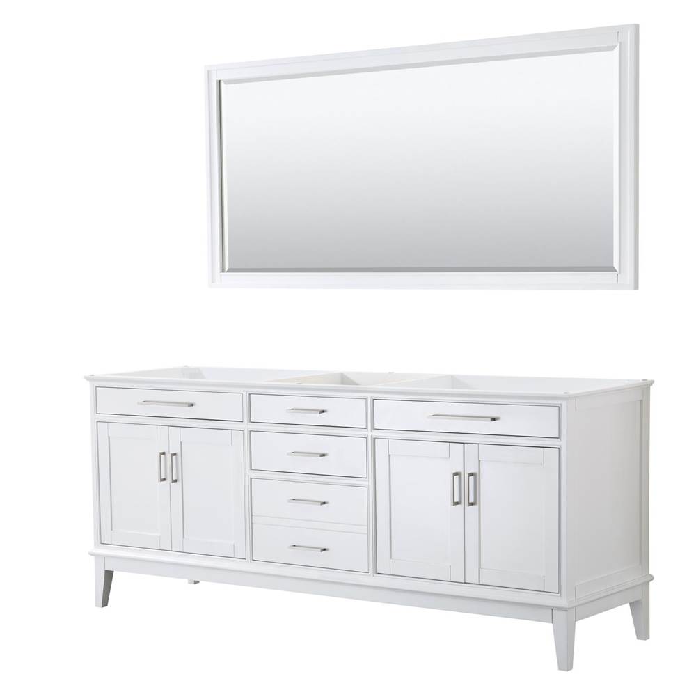 Wyndham Collection Margate 80 Inch Double Bathroom Vanity in White, No Countertop, No Sink, and 70 Inch Mirror