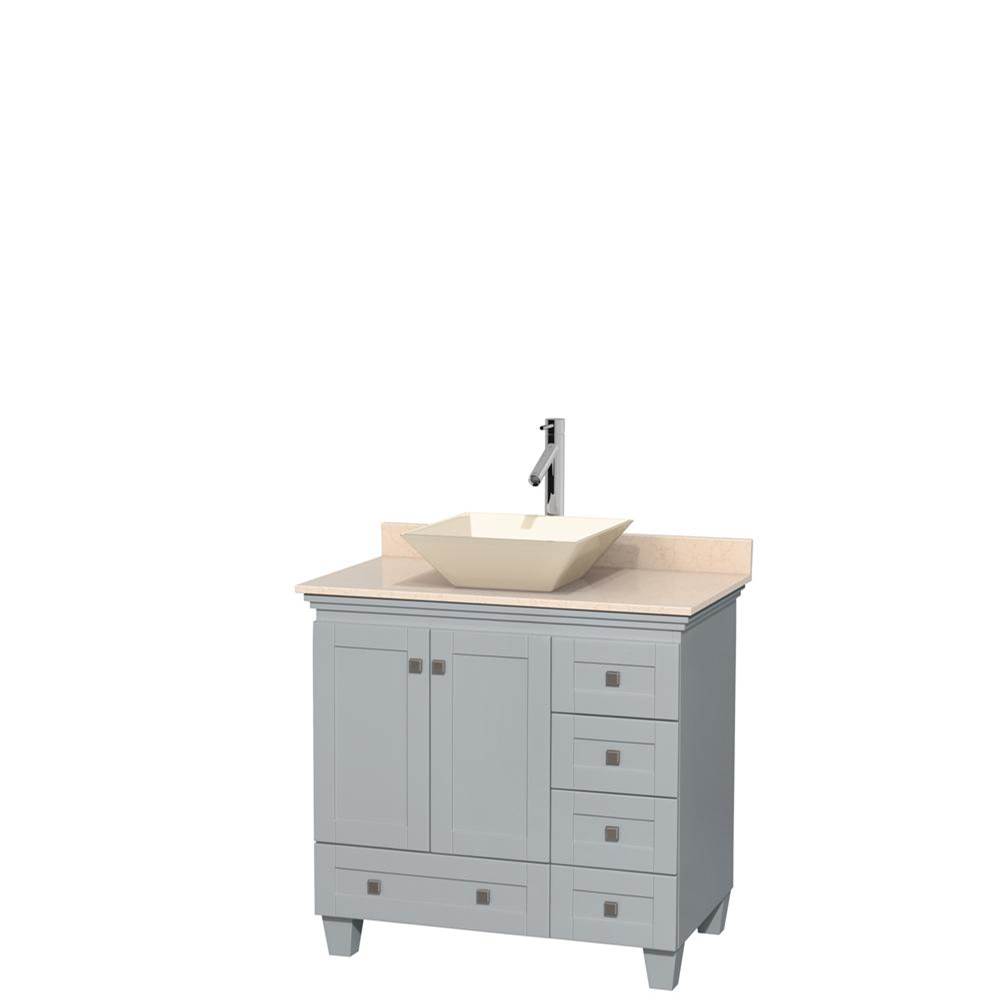 Wyndham Collection Acclaim 36 Inch Single Bathroom Vanity in Oyster Gray, Ivory Marble Countertop, Pyra Bone Porcelain Sink, and No Mirror