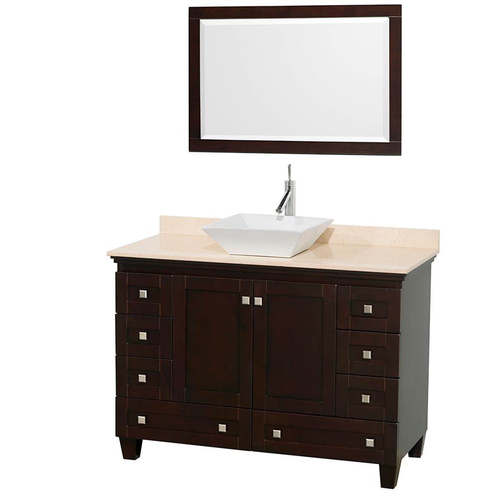 Wyndham Collection Acclaim 48 Inch Single Bathroom Vanity in Espresso, Ivory Marble Countertop, Pyra White Sink, and 24 Inch Mirror