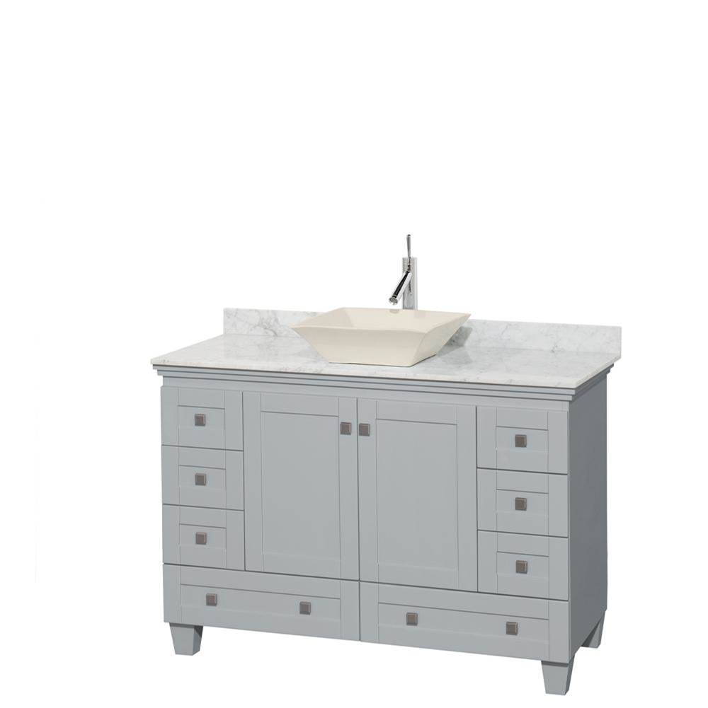 Wyndham Collection Acclaim 48 Inch Single Bathroom Vanity in Oyster Gray, White Carrara Marble Countertop, Pyra Bone Porcelain Sink, and No Mirror