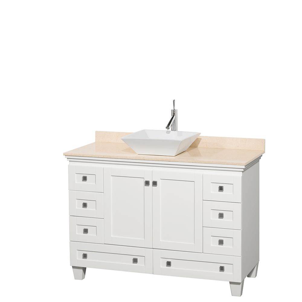 Wyndham Collection Acclaim 48 Inch Single Bathroom Vanity in White, Ivory Marble Countertop, Pyra White Sink, and No Mirror