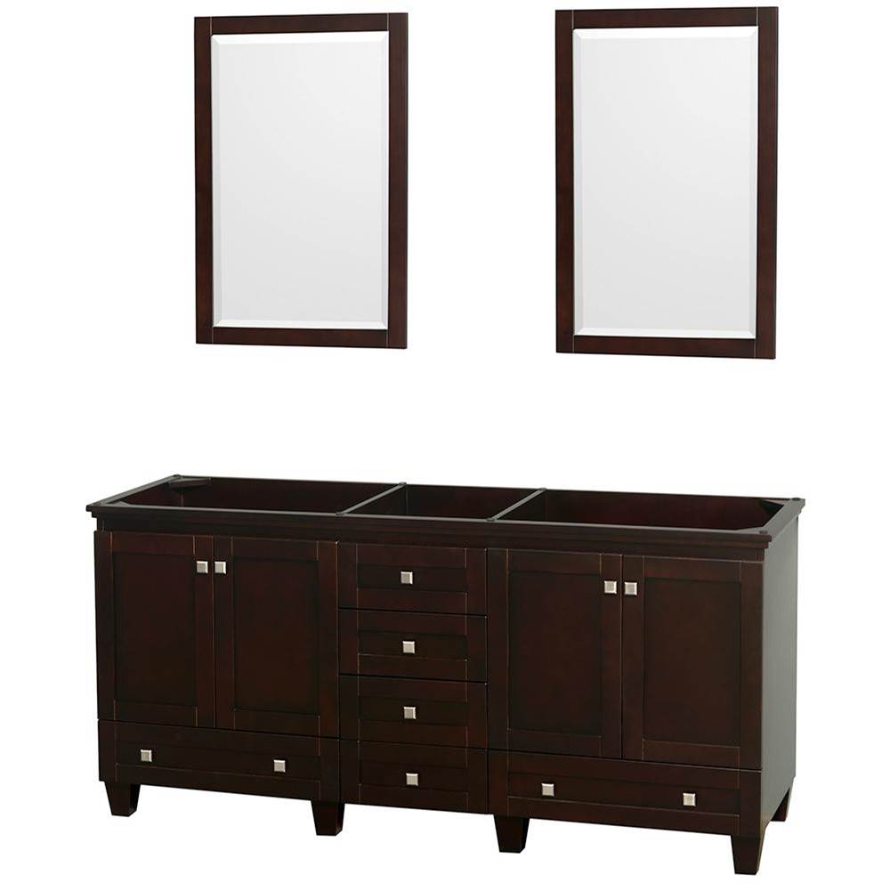 Wyndham Collection Acclaim 72 Inch Double Bathroom Vanity in Espresso, No Countertop, No Sinks, and 24 Inch Mirrors