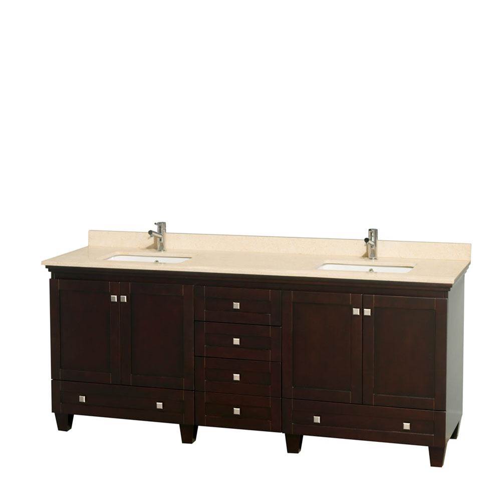 Wyndham Collection Acclaim 80 Inch Double Bathroom Vanity in Espresso, Ivory Marble Countertop, Undermount Square Sinks, and No Mirrors